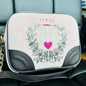 Juicy Couture Heritage Pink Velour Crossbody Bag Gold Chain NWT